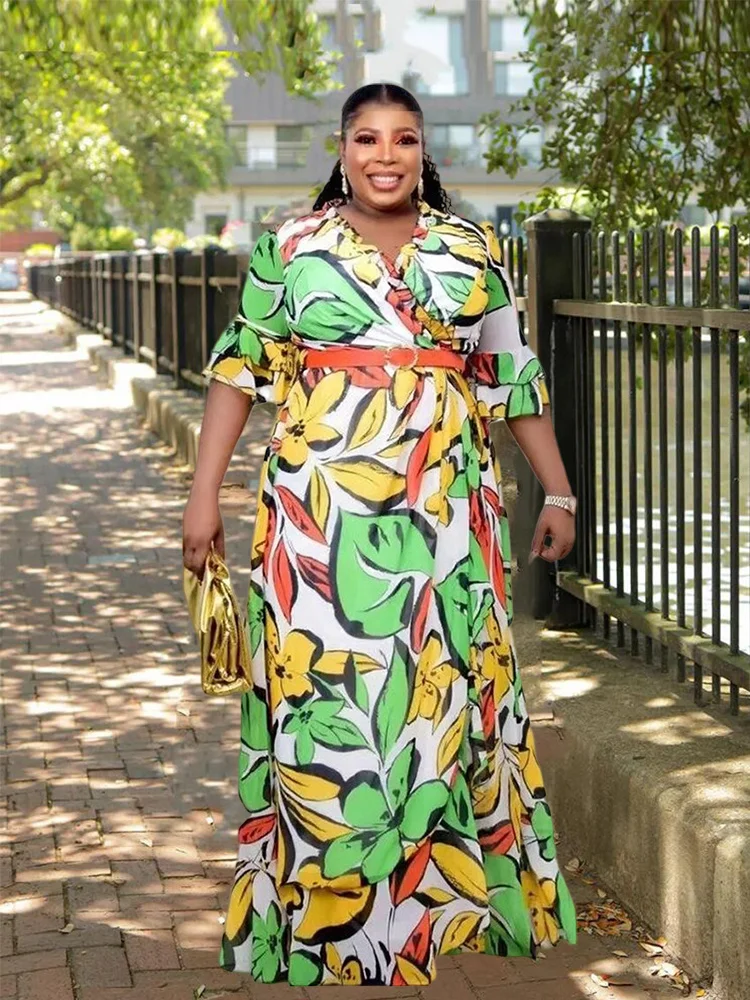 Plus Size African Dresses for Women New Elegant Birthday Dress with Sleeves Long Maxi Dress Casual Wholesale 3xl 4xl 5xl 6xl