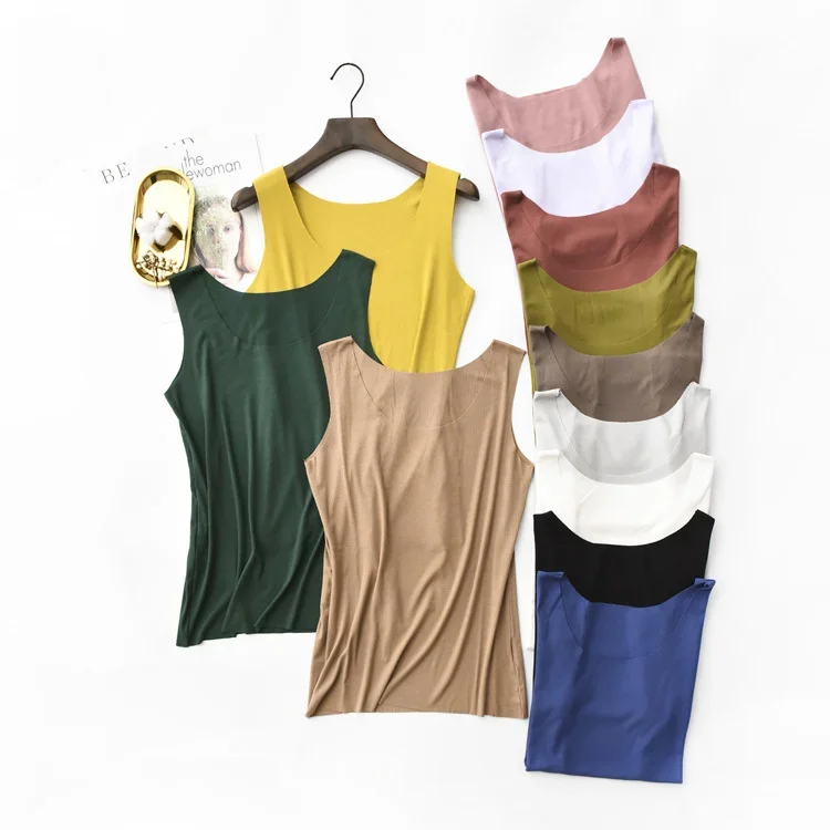 

Женская шелковая Бесшовная майка без рукавов, с круглым вырезом