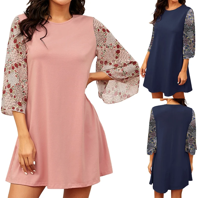 

Популярное модное женское повседневное свободное платье Kf, дизайнерские пуловеры с круглым вырезом и рукавом три четверти, мини-платье с пр...