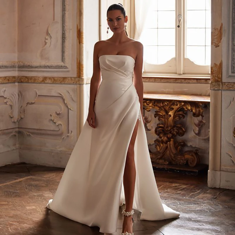 

UZN элегантные свадебные платья а-силуэта без Бретелек Кружевные с высоким разрезом свадебные платья принцессы Бохо пляжные вечерние свадебные платья Индивидуальный размер