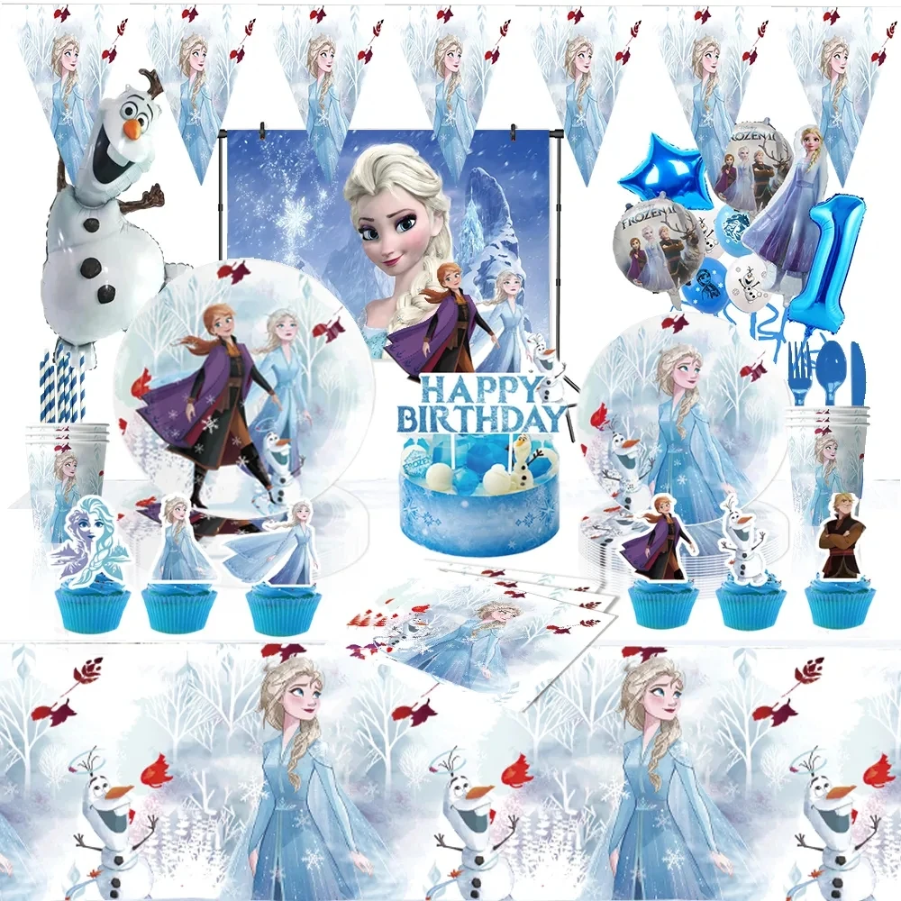 

Frozen Anna Elsa Princess Birthday Party Decorations Kids Disposable Tableware Cup Plate Napkin Straw Baby Shower Supplies Event