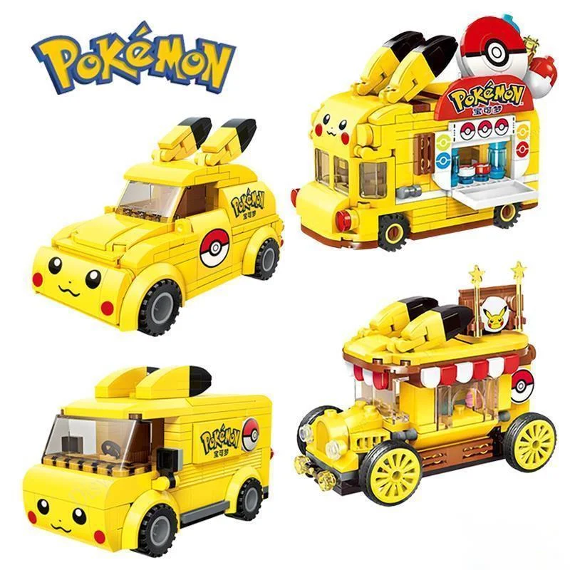 

Pokemon Anime Pikachu Mini Cartoon Elf Ball Car Food Truck Building Blocks DIY Model Assembled Block Brick kids Puzzle Toys