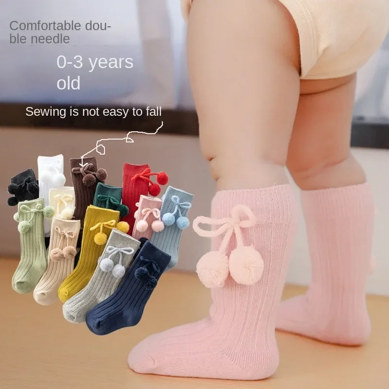 

Autumn Winter Girls Knee High Socks Cherry Ball Christmas Socks for Girl Infant Baby Cotton Sock Long Warm Children Socks