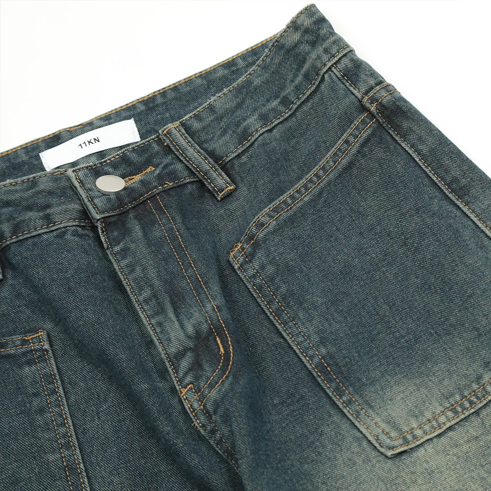 2023 Popular Washed And Polished Denim Jeans Mens Ins Fashion Y2k Pocket Loose Niche Straight Pants Daily Casual Travel Trousers