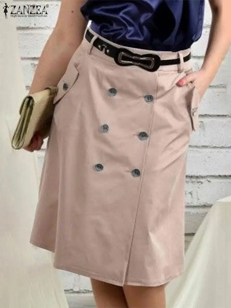 Юбка ZANZEA Женская однотонная на пуговицах стильная элегантная офисная модная