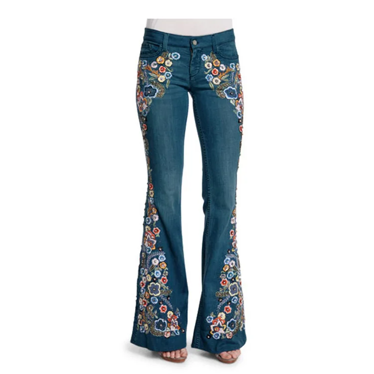 Flared Vintage Jeans  2022 NEW Autum Ladies Jeans Embroidery Slim Show Thin Washed flared Bell Bottoms Women Jeans