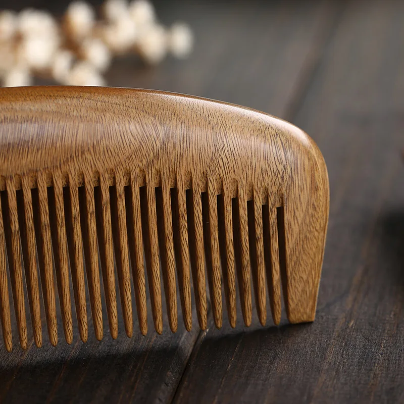 Деревянная расческа из натурального зеленого сандалового дерева для вьющихся и