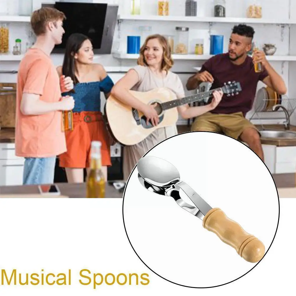 

1PCS Musical Spoons Instrument With Wooden Handle Multi-functional Irish Instrument Spoon Metal Percussion Instrument Percu J3C6