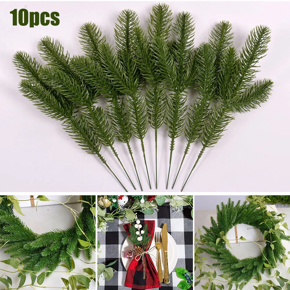 

10PCS Artificial Tree Branches Plants Pine Needles Branches Garland Christmas Tree Acces DIY Party Decor Xmas Tree Ornaments