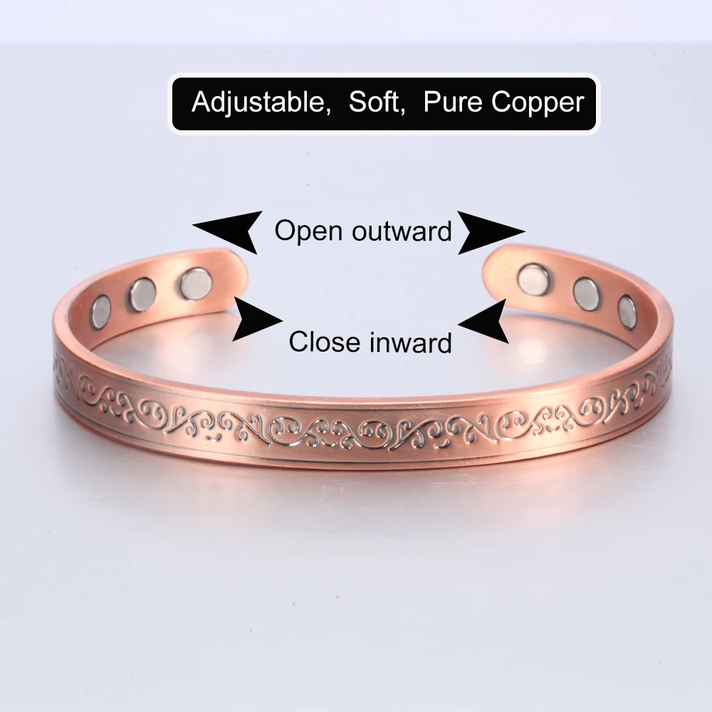 Vinterly браслеты из чистой меди магнитные винтажные Цветочные 8 3 мм регулируемые