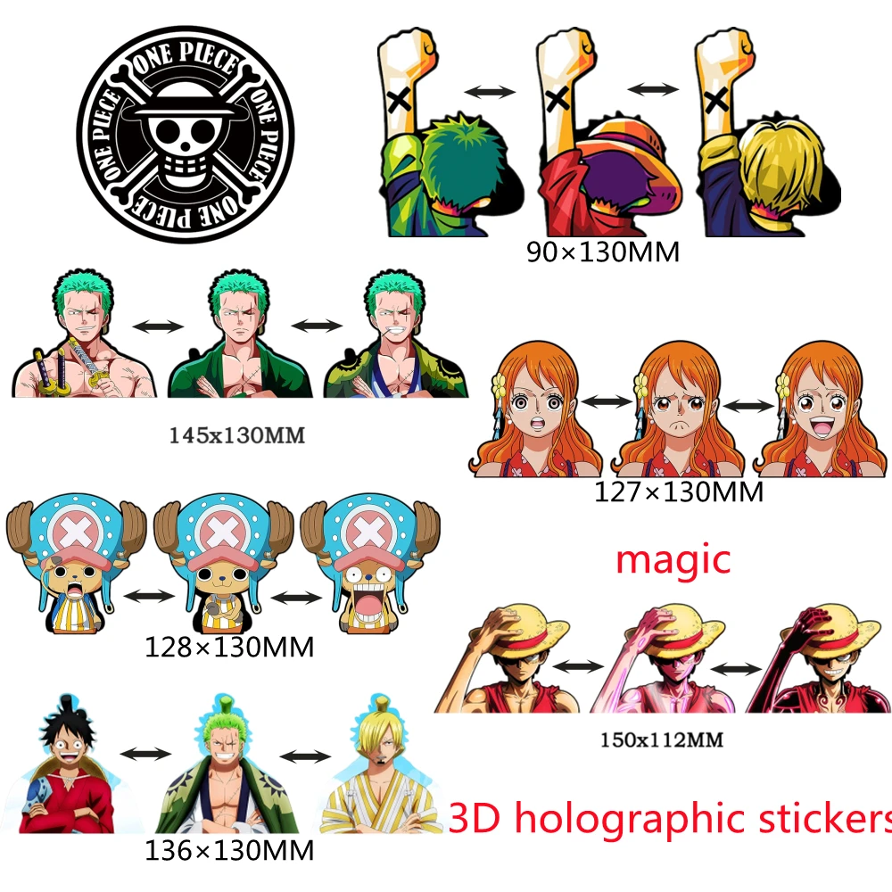

3D One Piece Transform Motion Holography Stickers Anime Action Pattern Collection Waterproof Car Decor Luffy Zoro Nami Gift