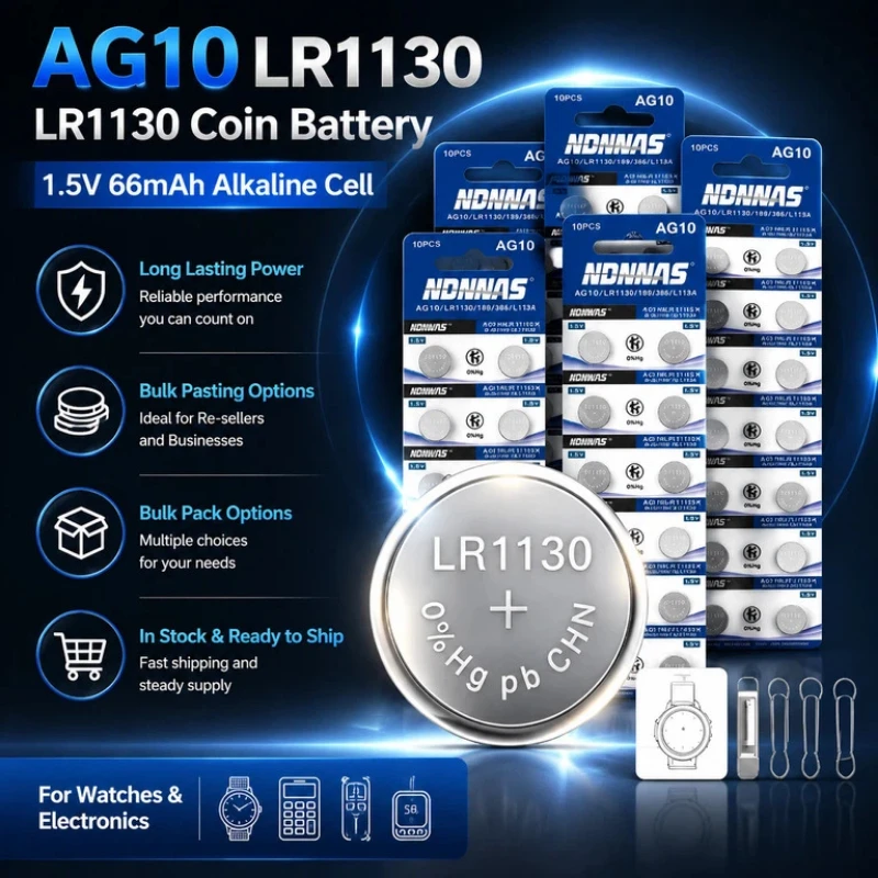 Фото Батарейка-таблетка AG10 LR1130 1.55V, совместимая с 389A LR54 L1131 SR1130, для часов, калькуляторов и электроники №1