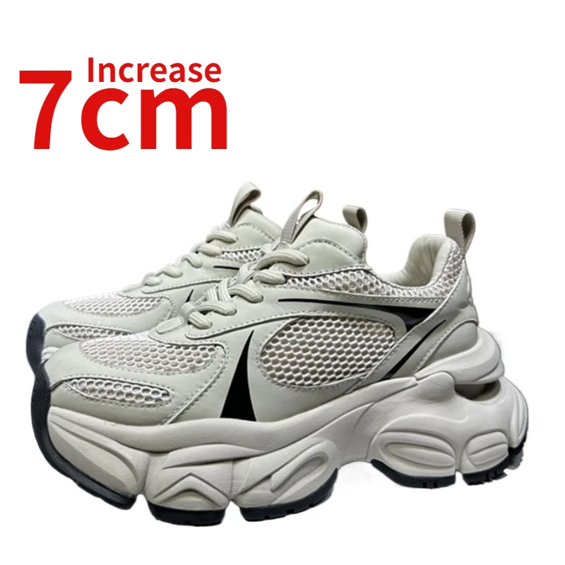 Женские сетчатые туфли на платформе 6-7 см повседневная обувь из натуральной кожи