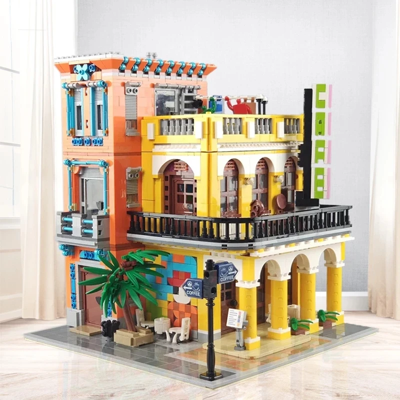 

Creative CAFE Shop Ice Cream Shop Store Model Building Blocks MOC City Street View Architecture Bricks Kids Toys Birthday Gifts