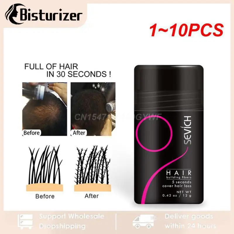 1~10PCS 12g Black Dark Brown Hair Fibers Building Concealer Hair Loss Keratin Hair Thickening Powder Dye Extension Natural Spray