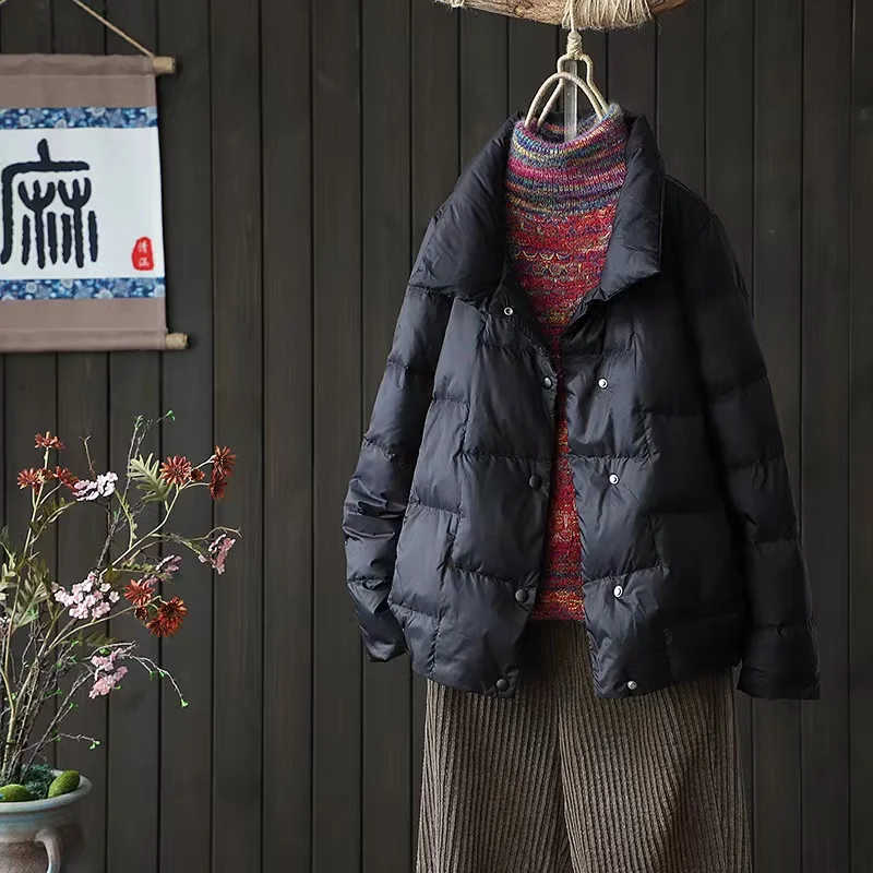 QAZIQILAND 2022 New Winter Women Short White Duck Down Coats Female Loose Ultra Light Windproof Parkas Thick Warm Down Outwear