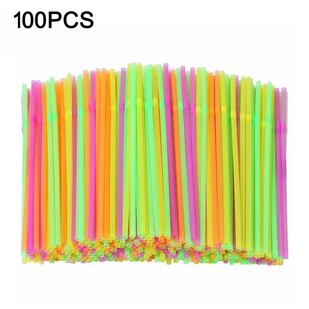 

100pcs Disposable Plastic Drinking Straws Long Multi-colored Bendable Disposable Straws Party Birthday Celebration Supplies