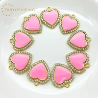 10pcs crystal pink heart necklace pendants women fashion sweet charms for bracelet jewelry findings diy necklace earring making