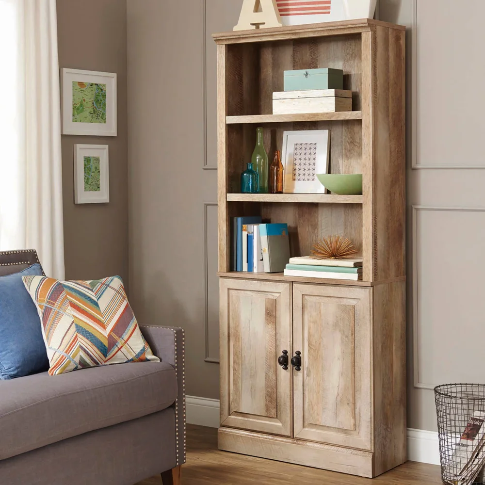 

71" Crossmill 3 Shelf Bookcase with Doors, Weathered Wood Book Shelf Furniture Bookshelf Organizer Bookcase