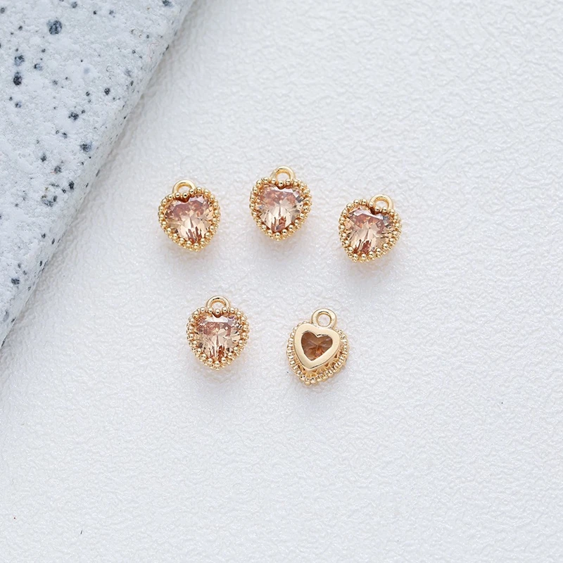 2PCS 14K Gold Plated Brass Inlaid Zircon Heart Pendant DIY Making Supplies Necklace Earrings Material Accessories