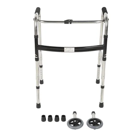 Складной ходунок для пожилых людей с большой несущей способностью, складной ходунок для инвалидов из нержавеющей стали, предотвращающий скольжение с колесами для использования в поездках
