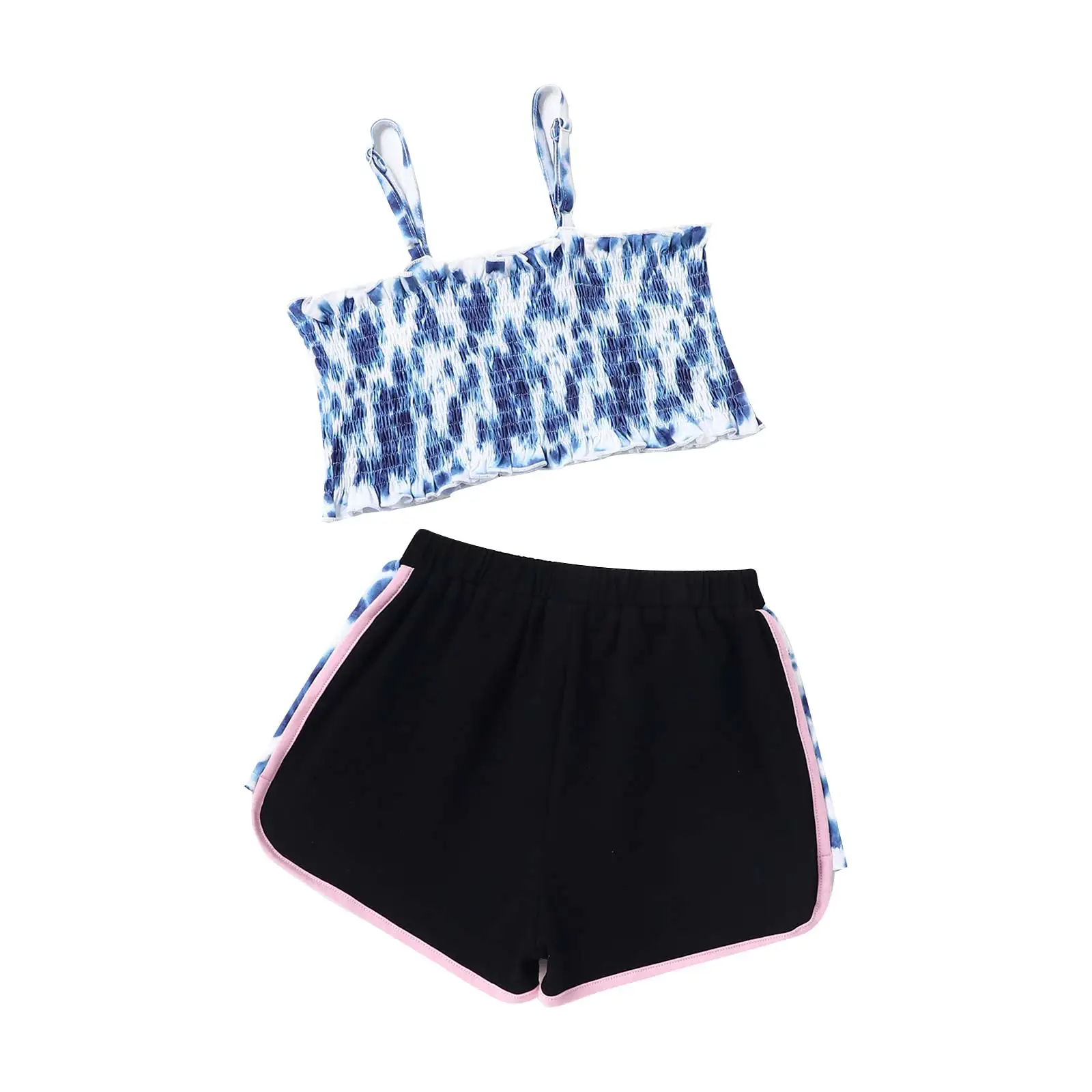 Летний модный детский спортивный костюм для девочек повседневный тренировочный