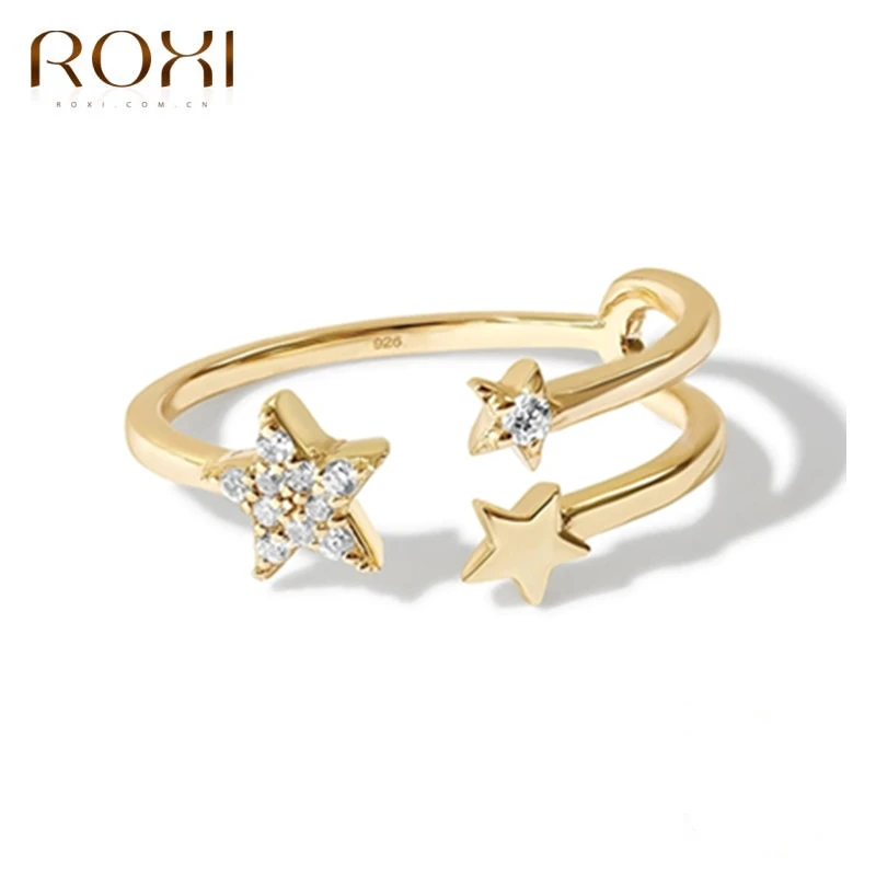 

Женское Открытое кольцо ROXI из стерлингового серебра 925 пробы с кристаллами и тремя звездами, ювелирные изделия, обручальное кольцо, женские ...