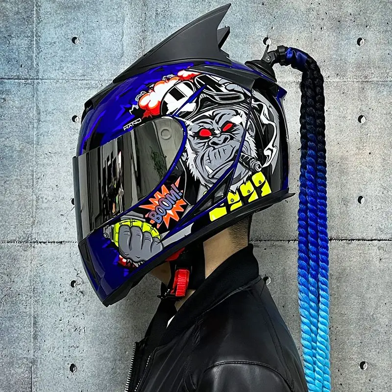 Motorcycle Accessories Full Face Helmet Motocross Capacete Double Lens Helm Motorcycle with Braids Horns Racing Helmet enlarge