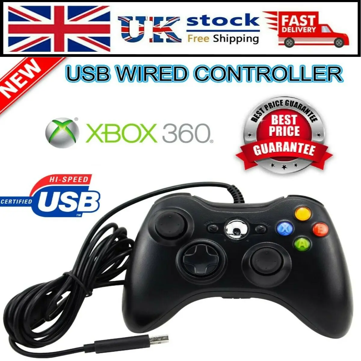 

Black Xbox 360 Controller USB Wired Game Pad For Microsoft Xbox 360 UK FAST POST