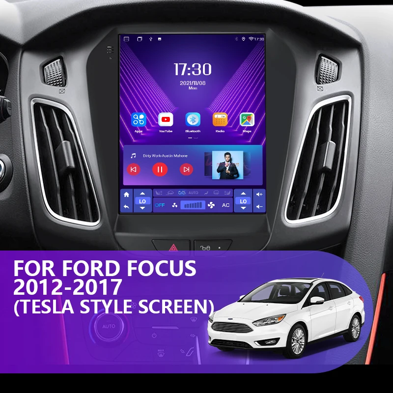 $107.22 For Tesla Style 2 Din Android 11 Car Radio For Ford Focus 3 Mk 3 2011 - 2019 Multimedia Video Player GPS Stereo Carplay DSP RDS