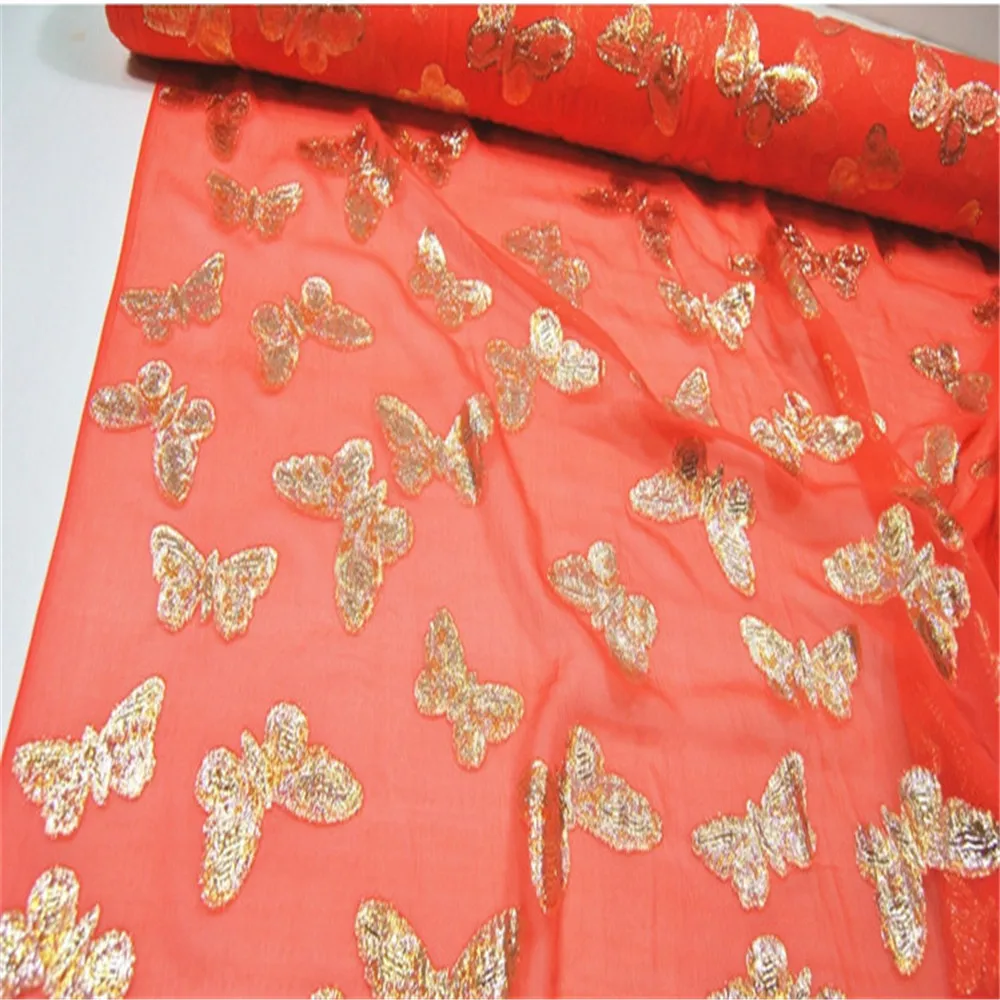 Красивая мягкая Органическая шелковая ткань с металлическим покрытием бабочка