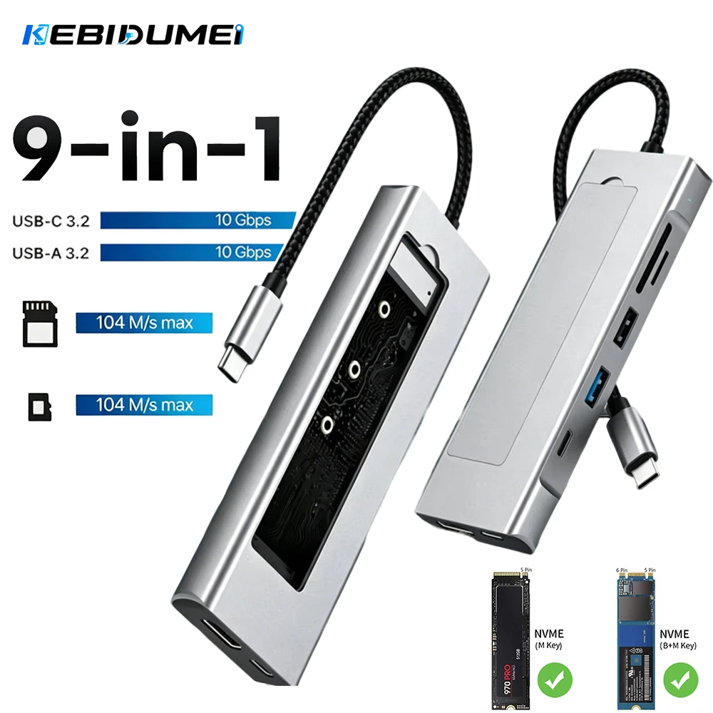 Фото KEBIDUMEI M.2 SSD Enclosure USB C Hub Splitter PD100W Extension Docking Station 10Gbps M2 NVMe External Case 4K 60HzHDMI Adapter №2