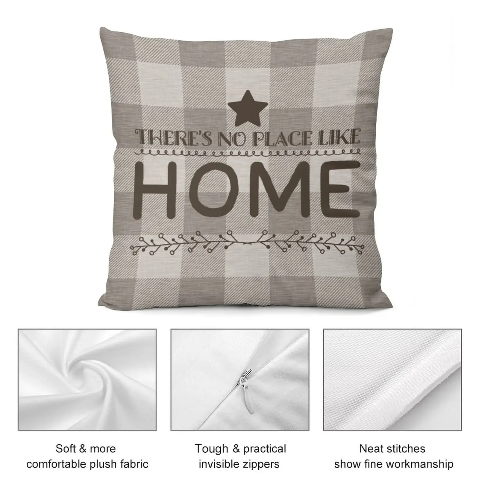 No place like Home Plaid - серо-серая декоративная подушка рождественские чехлы для подушек