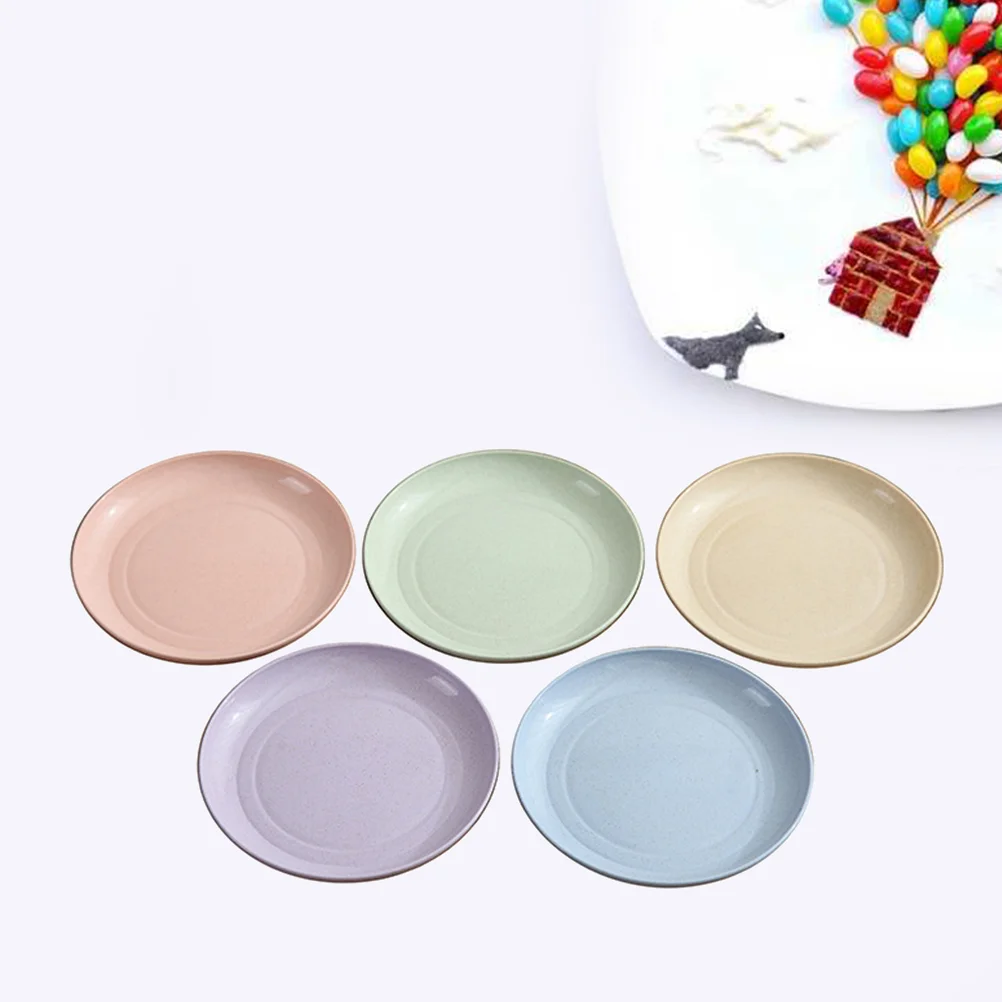 

5pcs/set Wheat Straw Plates in Various Color Eco-Friendly Simple Dishes Safe Dinnerware