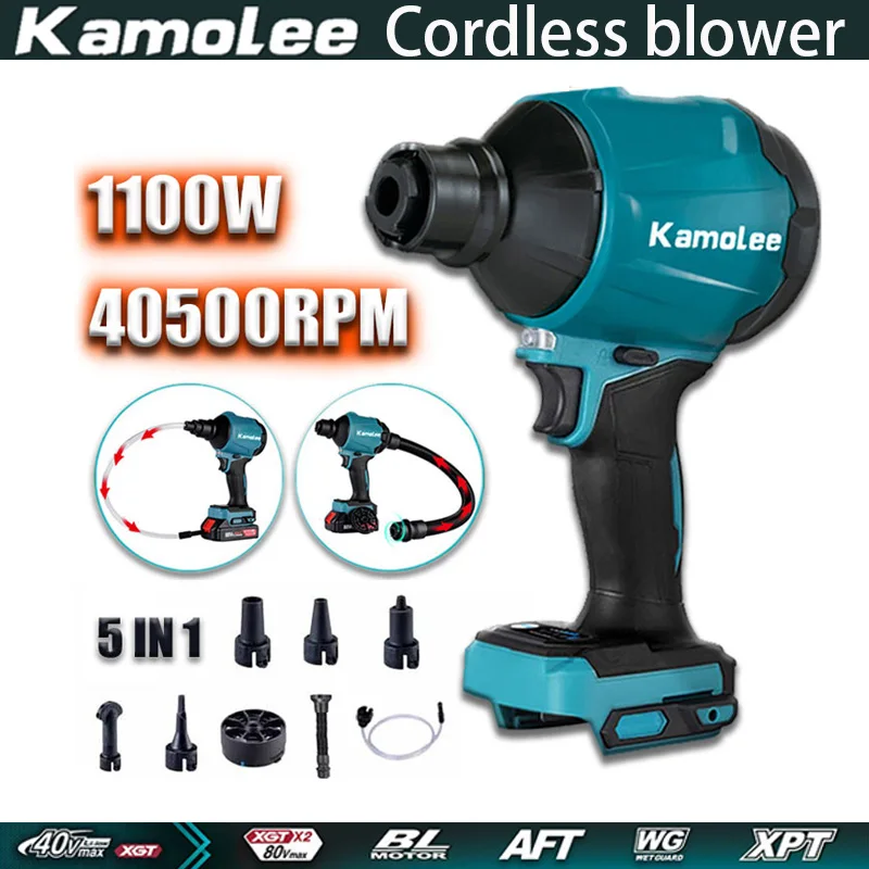 Kamolee 1100W  Cordless  Air Blower 40500RPM Dust Blower Inflator Vacuum Multifunction Rechargeable Blower for Makita 18VBattery