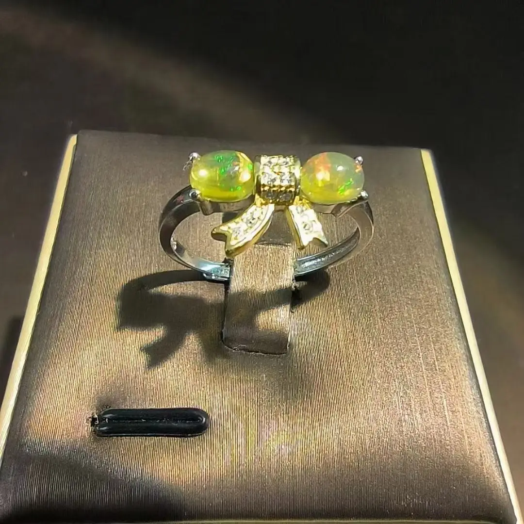 

1pcs/lot Natural High Grade Opal Bow Ring Ladies S925 silver inlay size adjustable high quality Stylish simplicity accessories