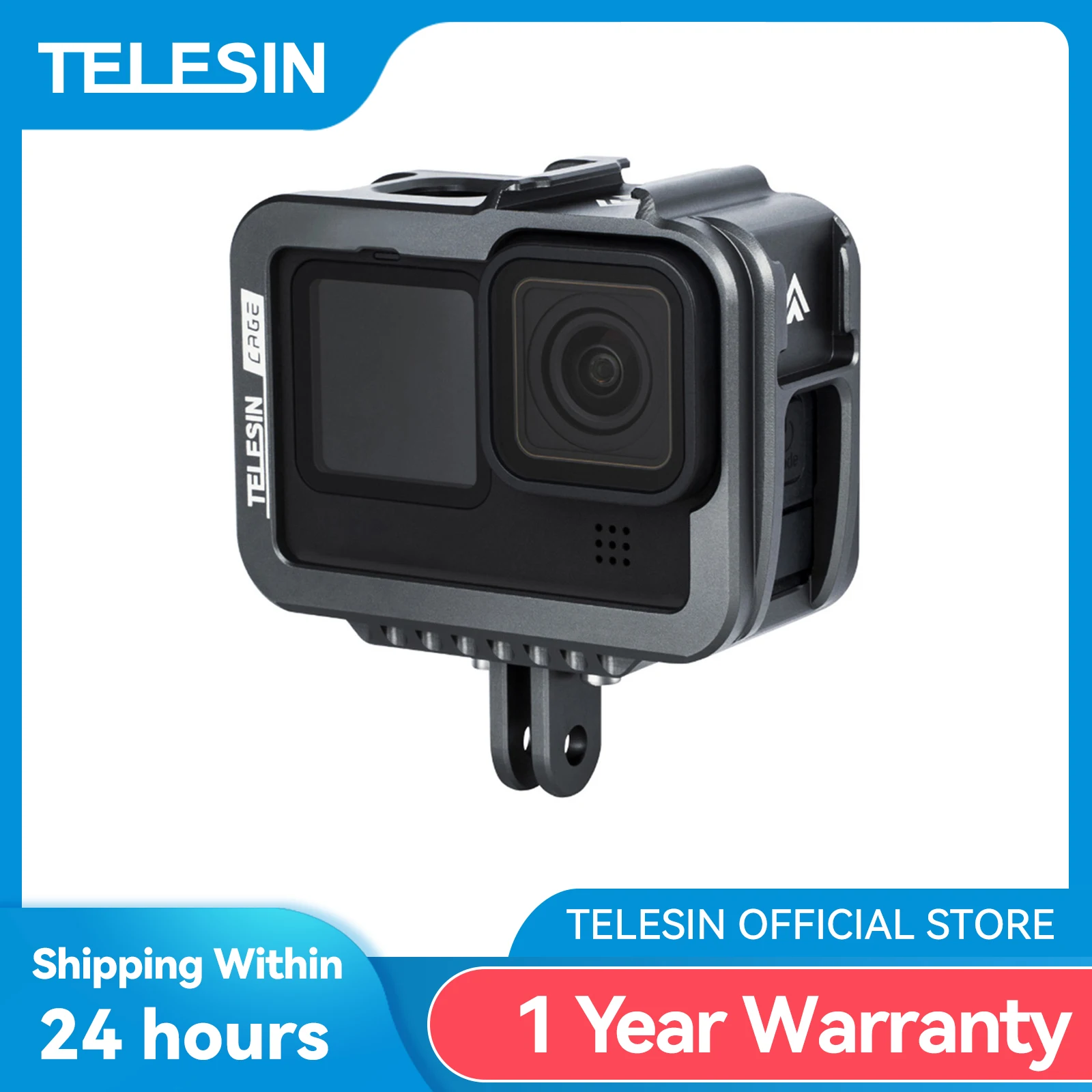 TELESIN Aluminium Alloy Frame Case For GoPro 9 10 11 Double Clod Shoe With Charging Port For GoPro Hero 9 10 11 Accessories