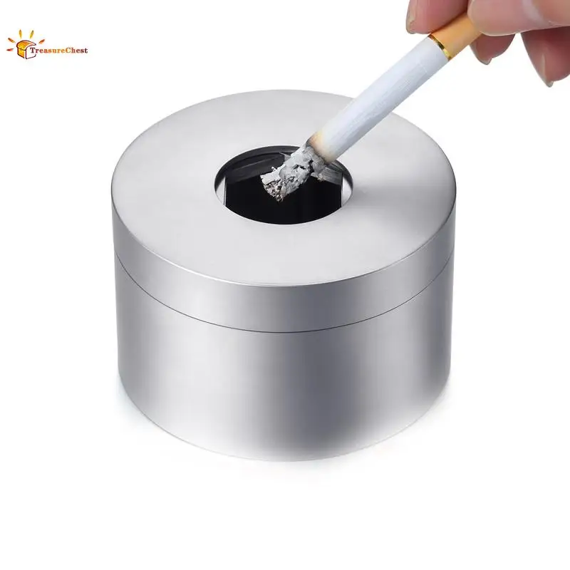 Creative Stainless Steel Ashtray With Cover European Style Personality Trend Home Living Room Office Anti Fly Ash Ashtray