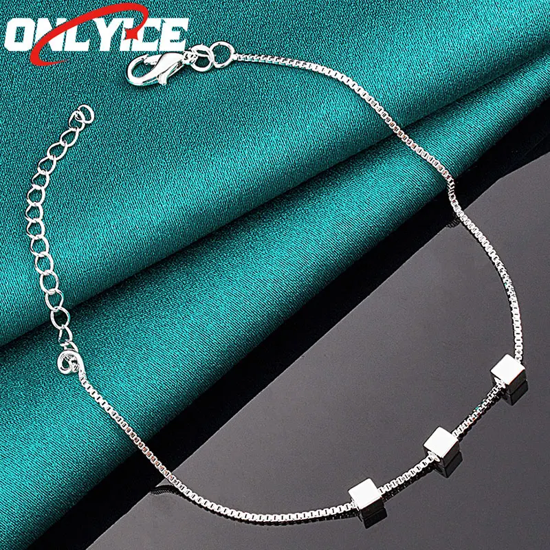 

925 Sterling Silver Square Box Chain Three Square Bracelet Ladies Glamour Party Wedding Engagement Fashion Jewelry