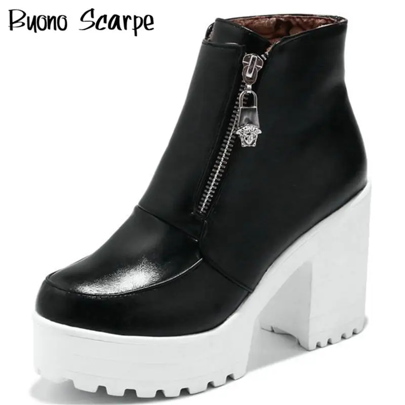 

High Heel Ankle Boots Women Chunky Platform Thick Heel Winter Designer Motorcycle Boots Casual Rome Style All Match Botas Mujer