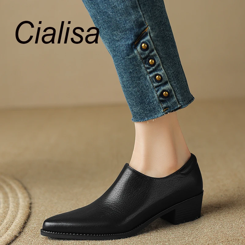 

Туфли Cialisa женские из натуральной кожи, заостренный носок, молния, на среднем каблуке, ручная работа, офисная обувь, персиковая, 40, осень 2023