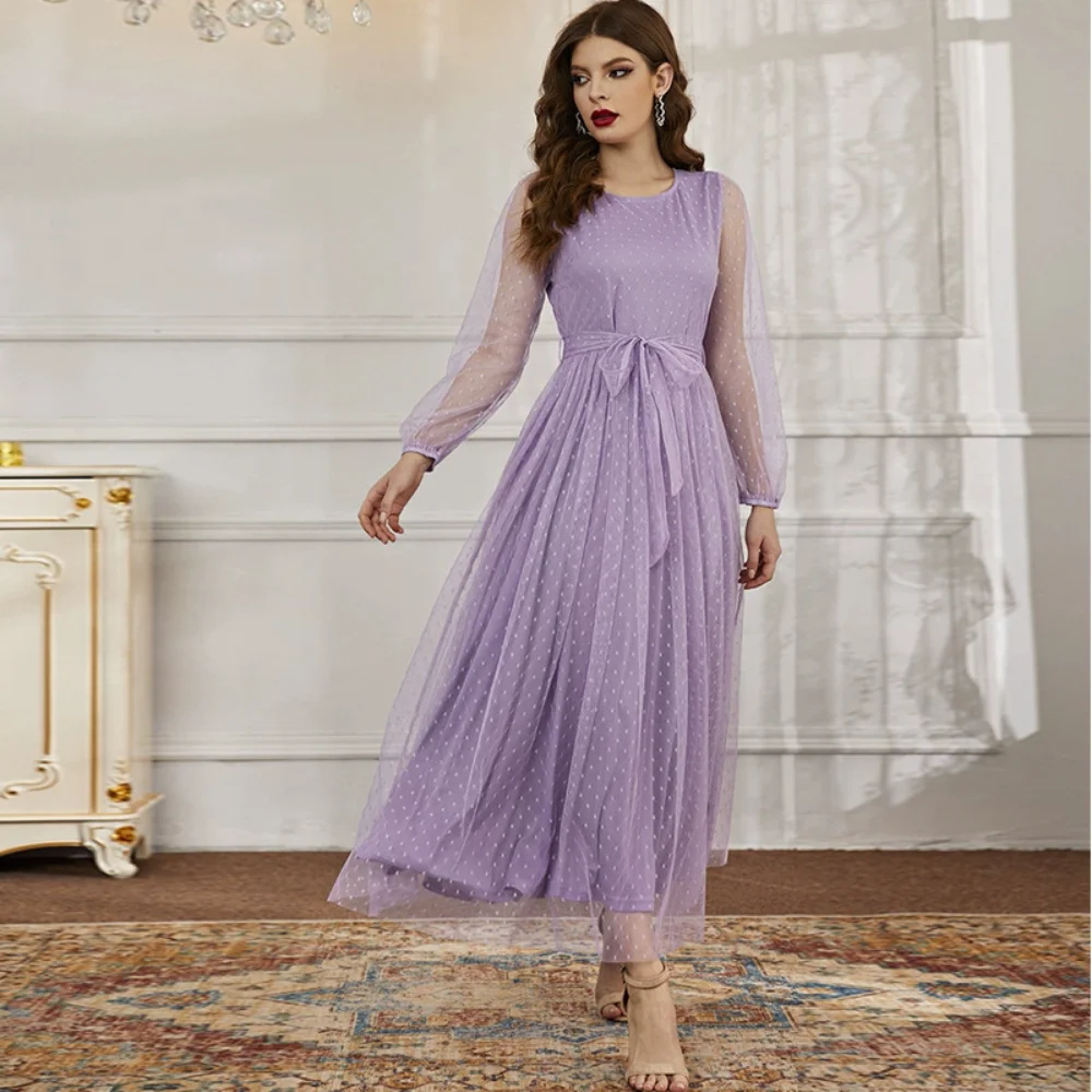 Womens Dress 2023 Spring Autumn New Fashion Casual Round Neck Stitching Gauze Dress Vestidos Elegantes Para Mujer