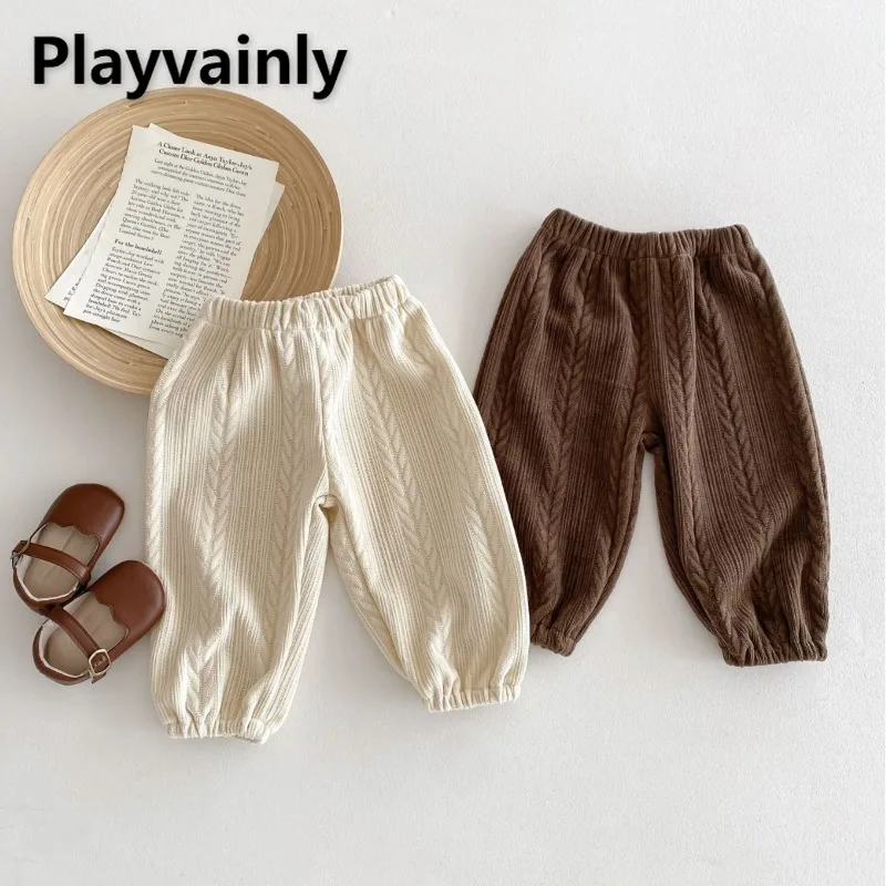 Playvainly штаны-фонарики детские полиэстер хлопок бежевые коричневые