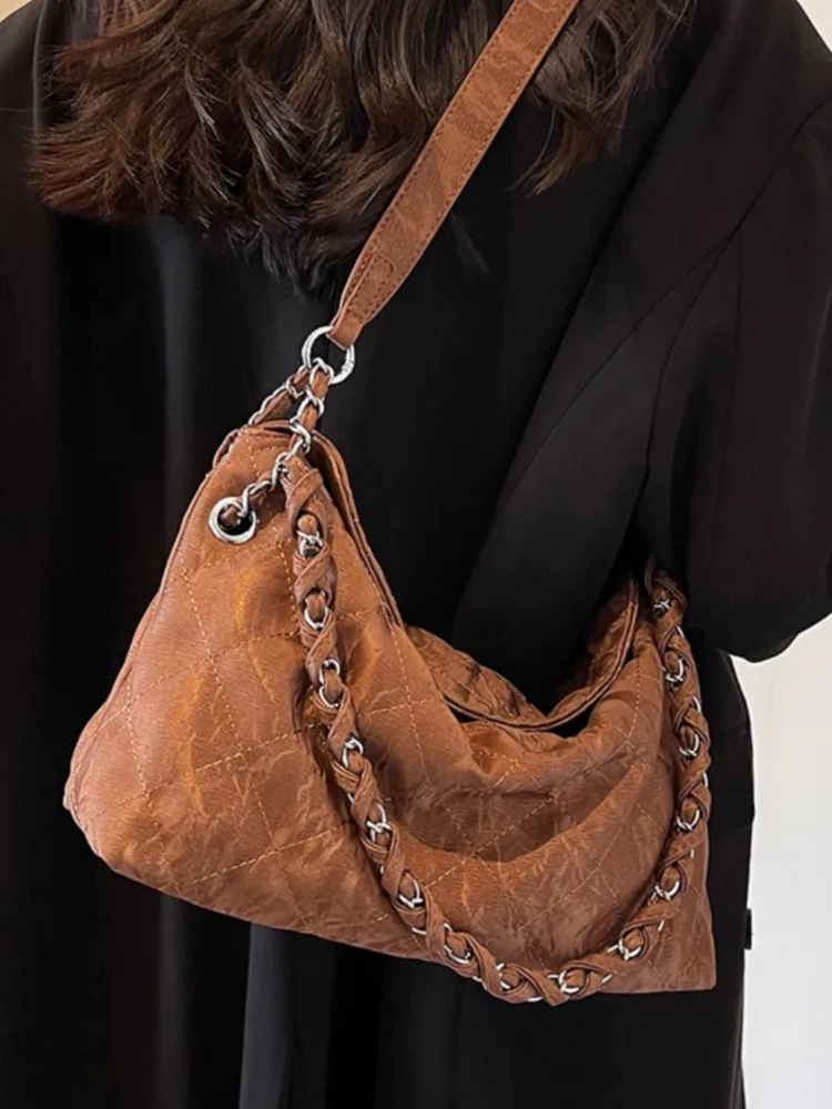 

Retro High Capacity Shoulder Bags For Women Simple Totes Bag 2023 Winter PU Leather Hand Bag Lady Travel Vintage Handbags