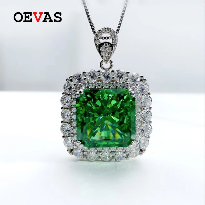 

OEVAS 100% 925 Sterling Silver 14*14mm Emerald Yellow High Carbon Diamond Radiant Cut Pendant Necklace For Women Fine Jewelry
