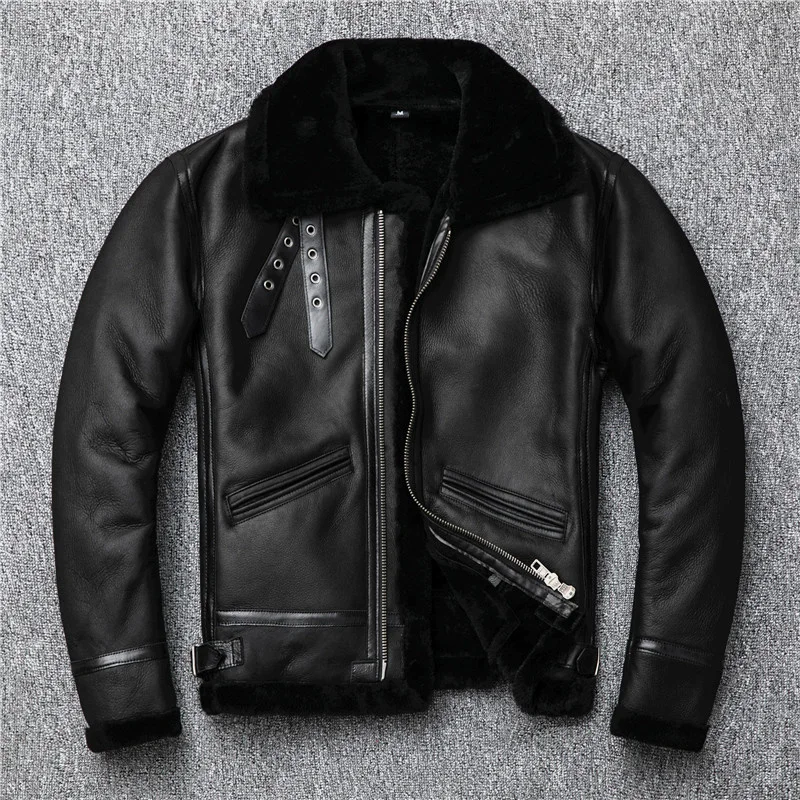 

Aoottii Men's Jackets Man Natural Fur Coat Men Motorcycle Sheep Shearling Wool Liner Coat Male Plus Size Real Leather Jacket