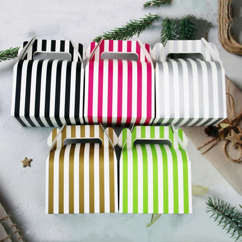 

25pcs Dot/Stripe/Ripple Pattern Kraft Gift Boxes Cake West Point White Dessert Packaging Paper Wedding Party Portable Box Carton