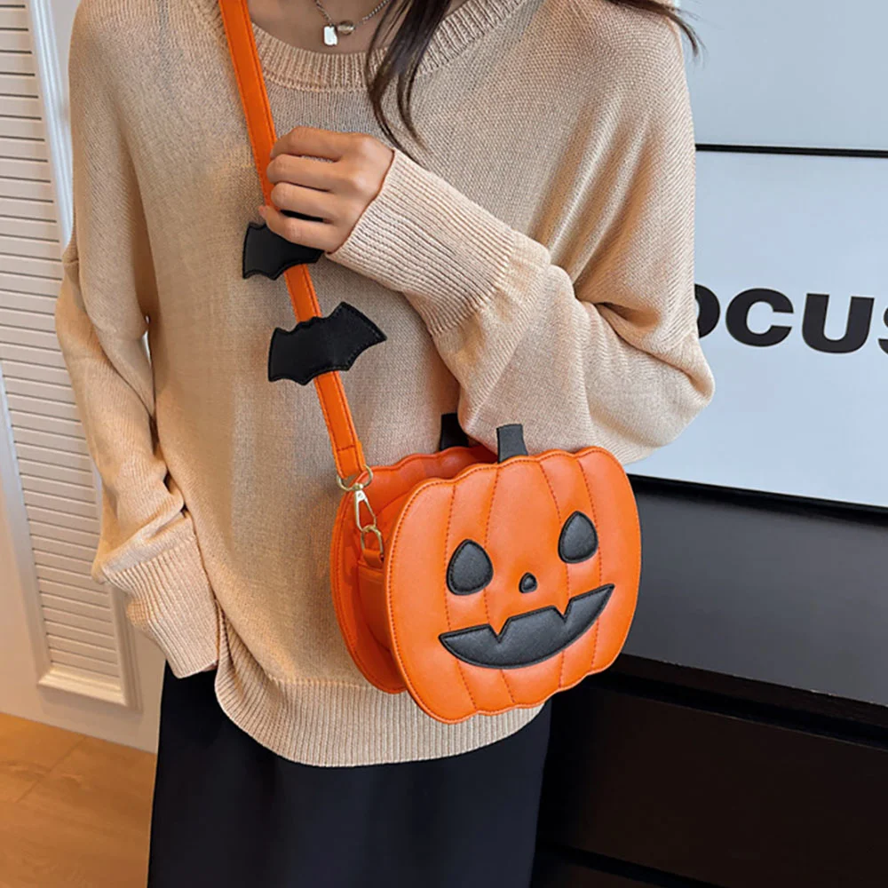

Halloween Funny Bag PU Leather Novelty Pumpkin Purse Adjustable Strap Crossbody Bag Fashion Satchel Bag Cartoon Shoulder Bag