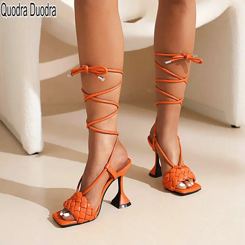 

New Summer Sandals Women Shoes Female Fashion Lady PU Thin High Heels Sexy Peep Toe 43 Party Cross-Strap Mujer Big Size 34 43