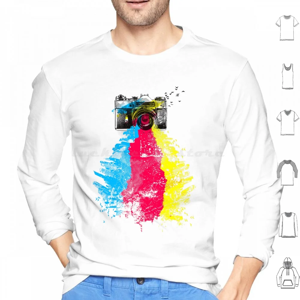 

Хлопковая толстовка Cmyk выстрелы с длинным рукавом камера Cmyk цвета неоновый Неон крутая трендовая графика Лето брызговик